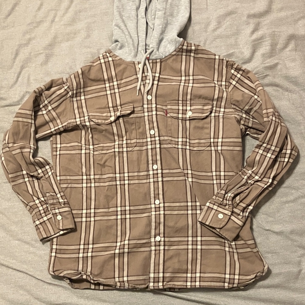 Levi’s Men's Brown Hooded Plaid Shirt Large Relaxed Fit